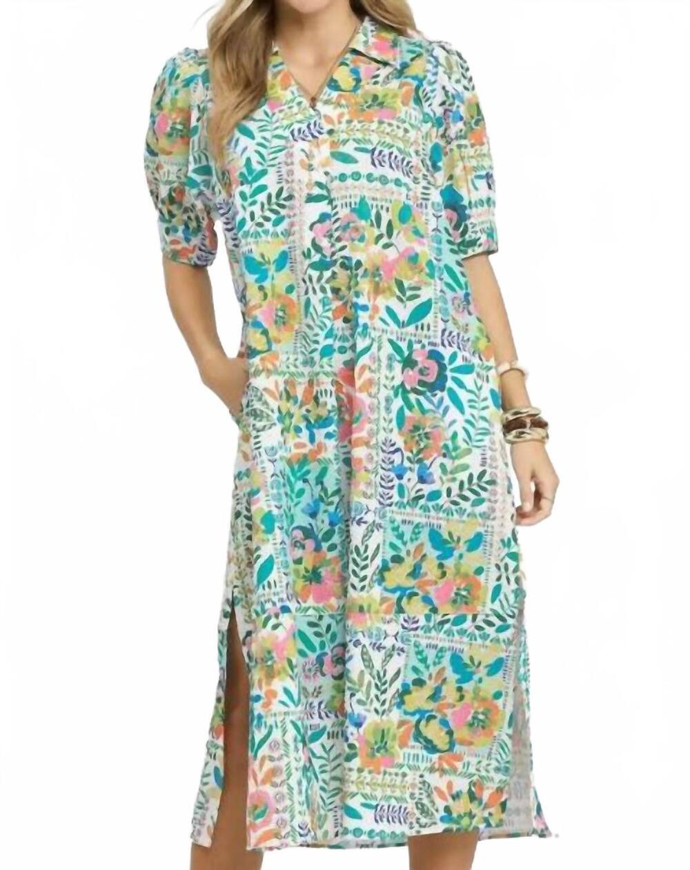 NEW UMGEE folk print dress in green mix